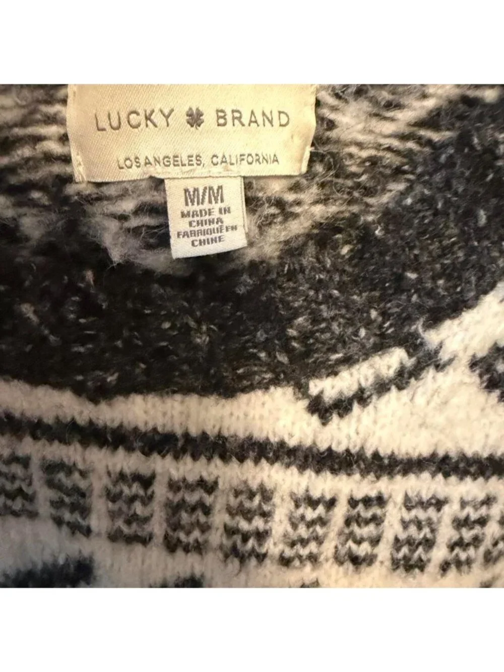 Lucky Brand black and white geometric patterned sweater in size M